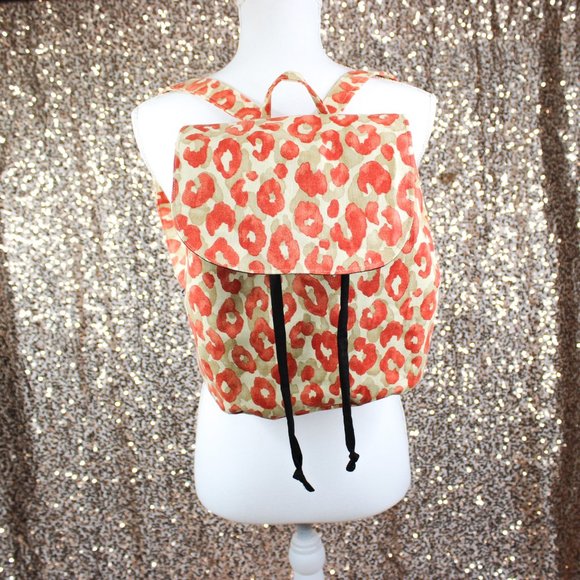 Red Animal Print Backpack Purse, Cinch Bag, Handmade, Leopard, Cheetah, Canvas main image 5